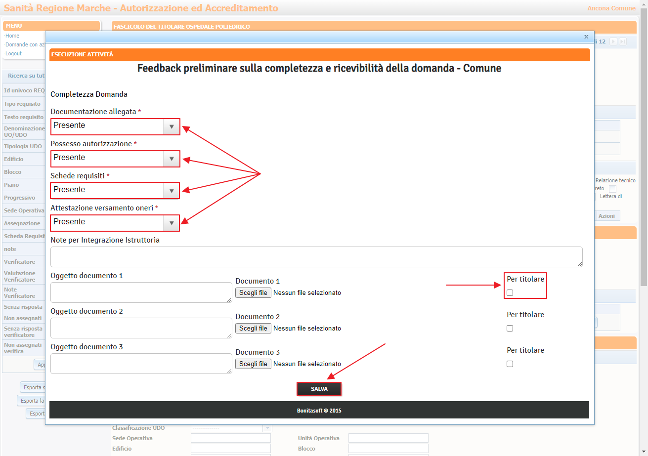Selezione Presente Menu Tendina e Pulsante Salva Protocollazione Selezione Presente Menu Tendina e Pulsante Salva Protocollazione