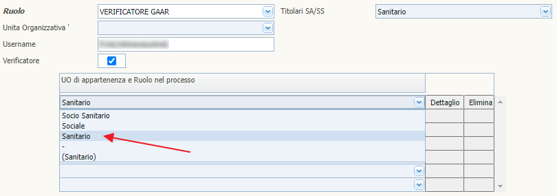 Selezione Sanitario da UO di appartenenza e Ruolo nel processo Selezione Sanitario da UO di appartenenza e Ruolo nel processo