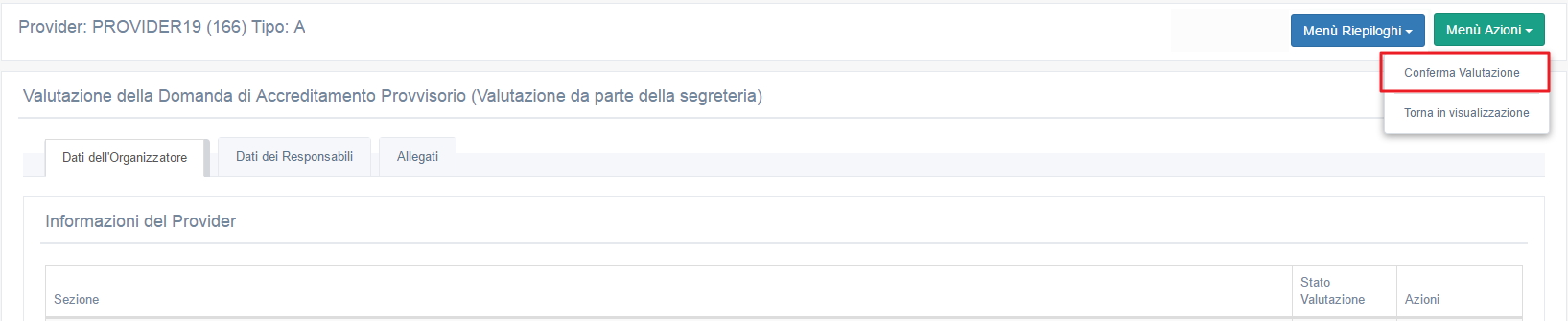 Conferma valutazione Conferma valutazione