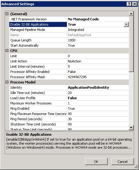 Default Application Pool - Advanced Settings Detail