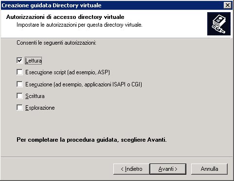 Configurazione directory virtuale - Diritti