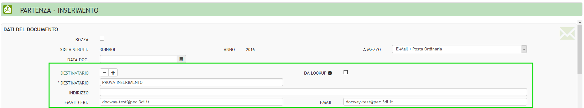 Inserimento tramite Rispondi con checkbox deselezionato