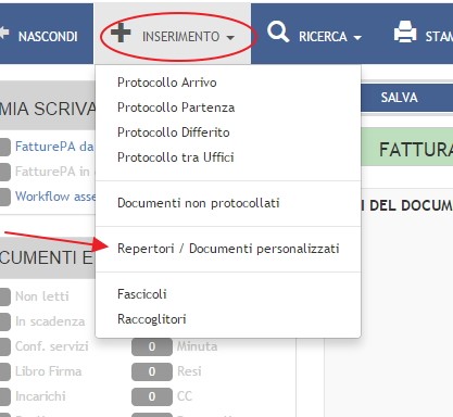 Fattura PA attiva inserimento