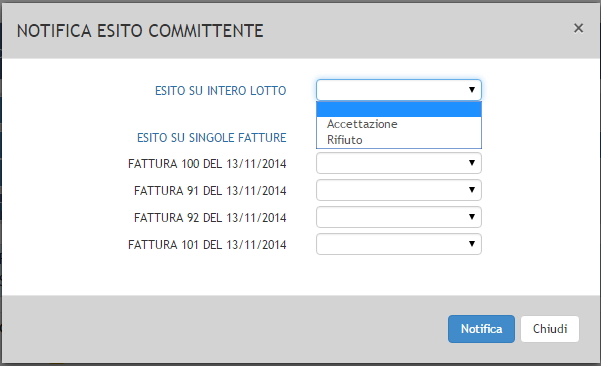 Notifica esito committente Lotto di Fatture