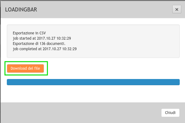 Pulsante per il download del file di esportazione