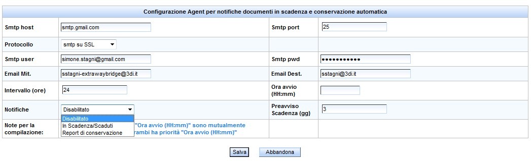 configurazione agent