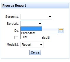 maschera di ricerca dei report