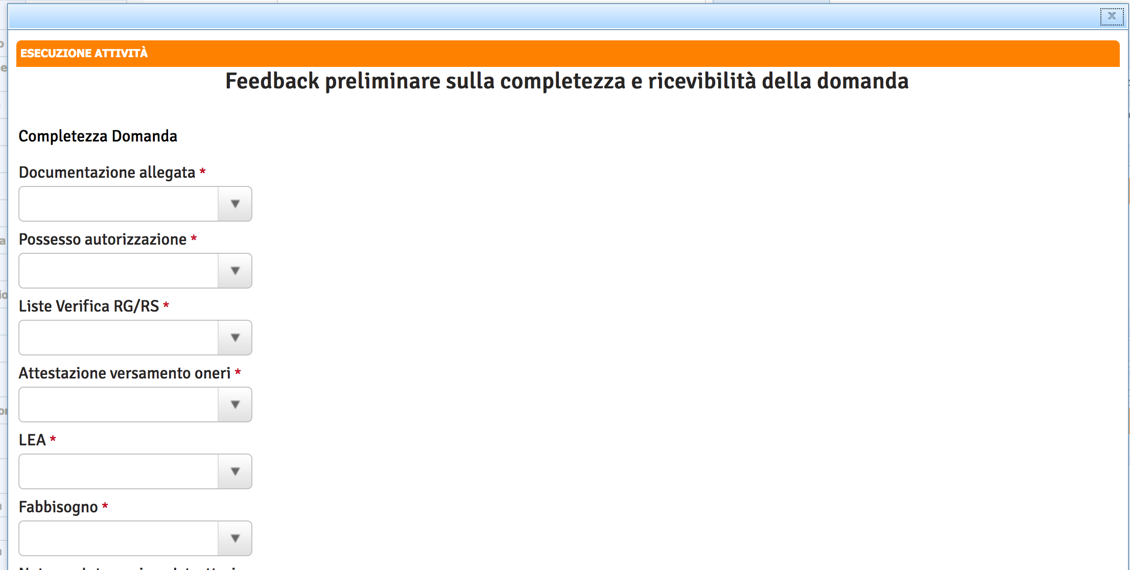 Feedback preliminare sulla completezza e ricevibilità della domanda