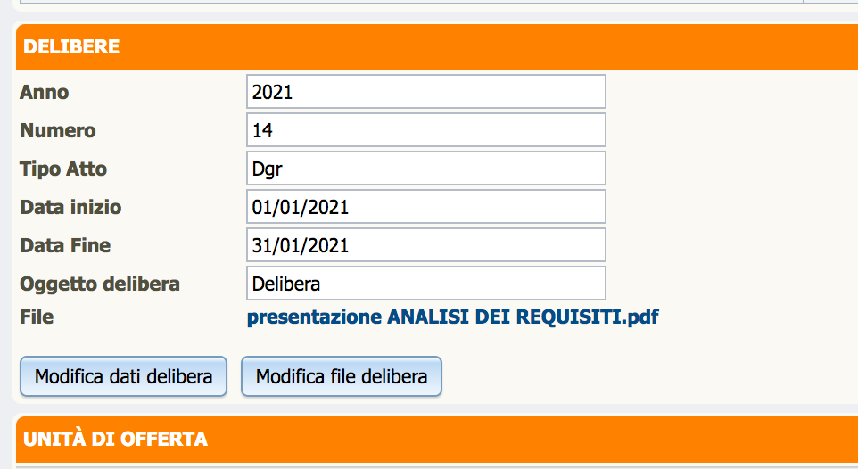 Modifica dati delibera