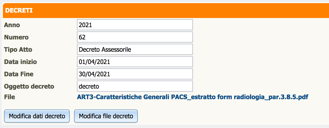 Modifica dati decreto