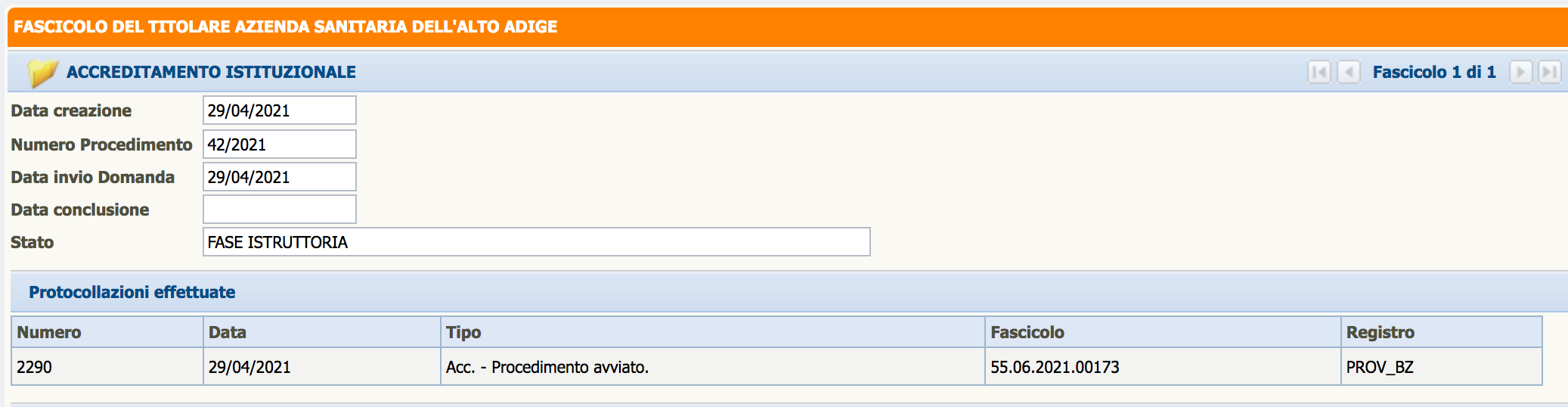 Dati protocollo, Dati del flusso, Data di scadenza del procedimento