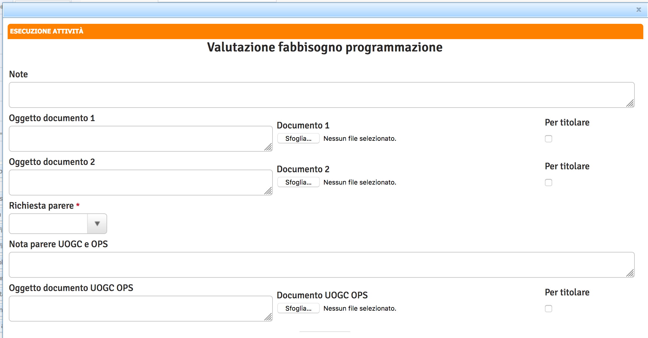 Interfaccia valutazione fabbisogno programmazione