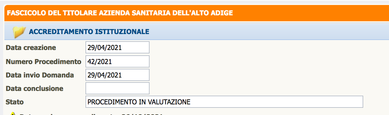 Procedimento in valutazione