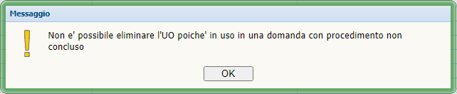 Alert Non Cancellabilità Unità Operativa