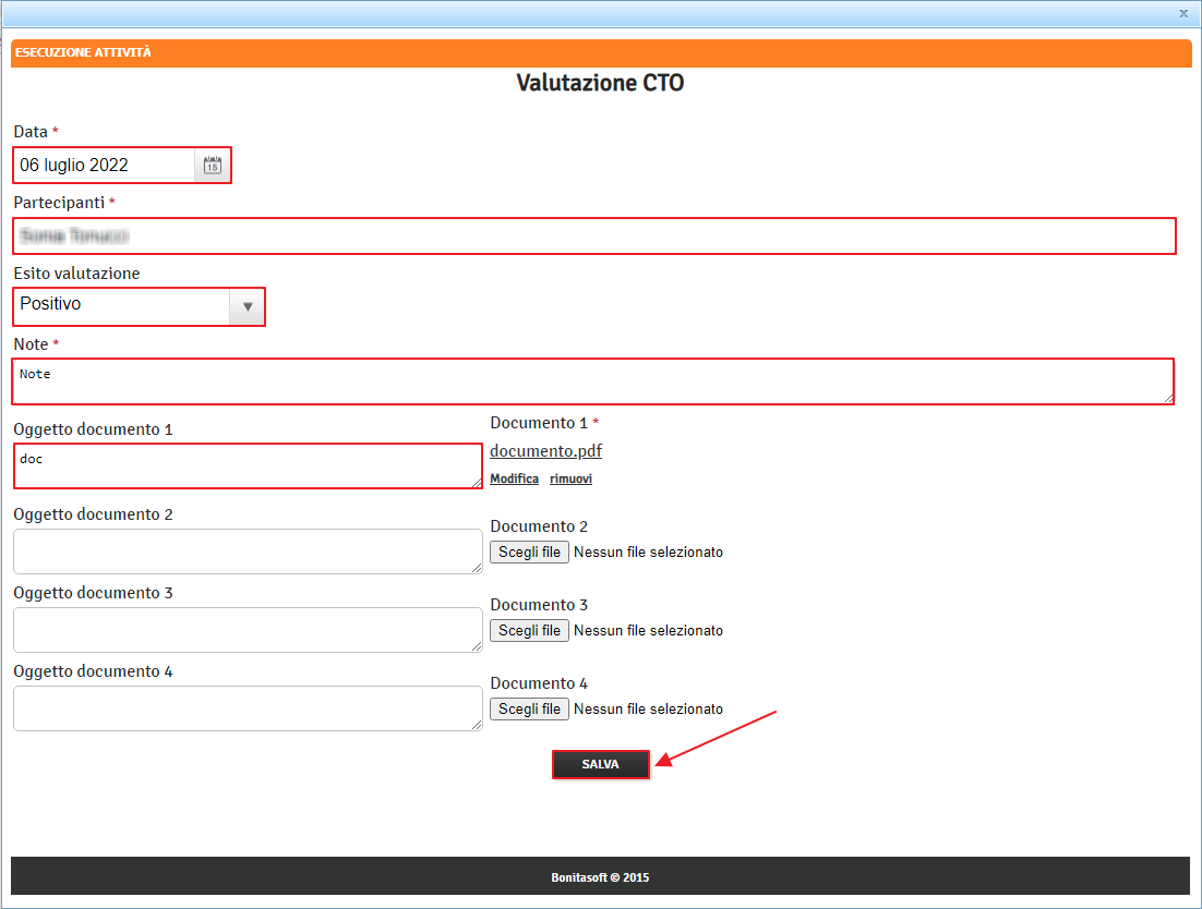 Esecuzione Attività Valutazione CTO e Salva