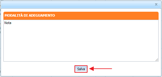 Finestra Modalità Adeguamento Nota