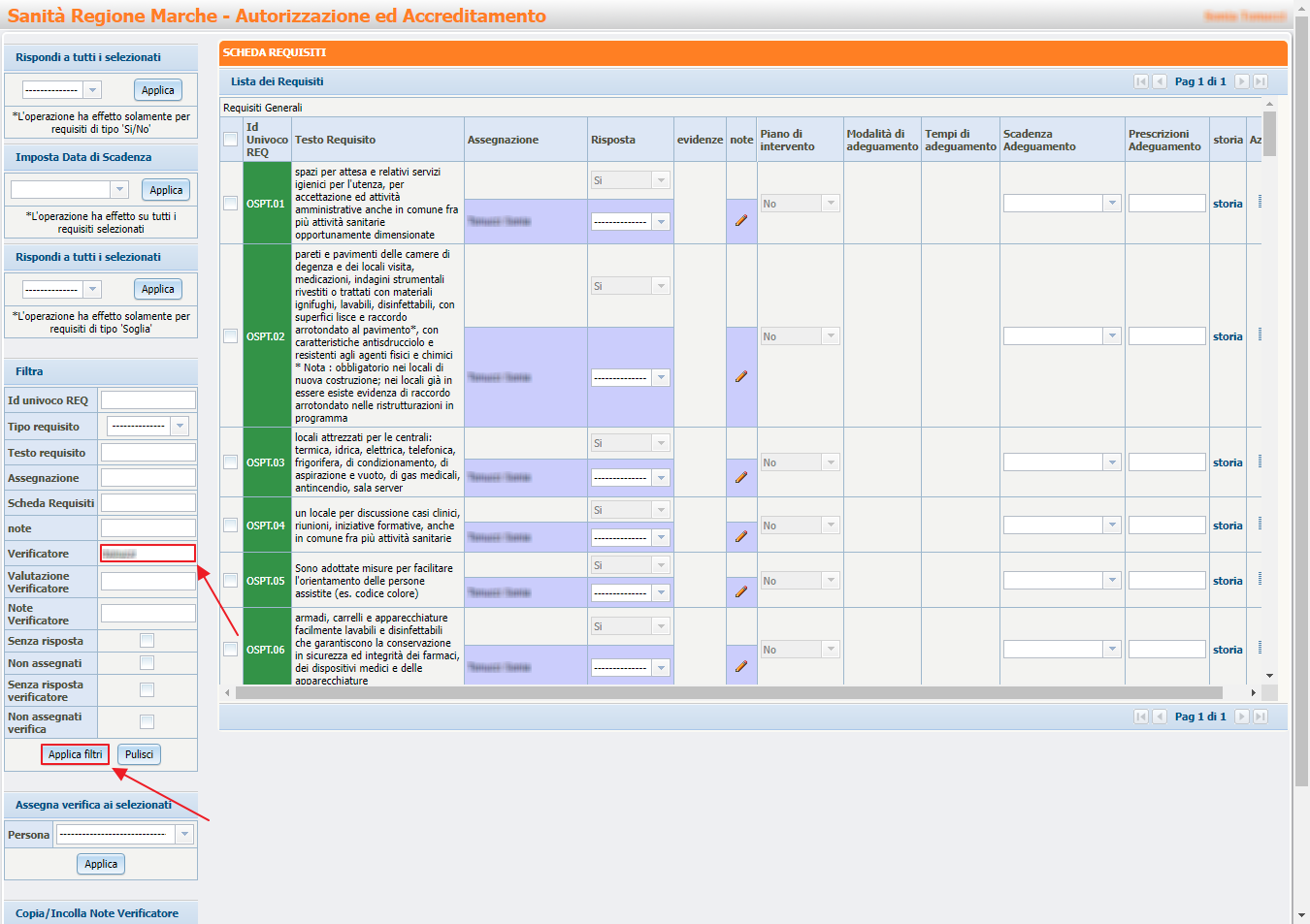 Inserimento Verificatore e Pulsante Applica Filtri