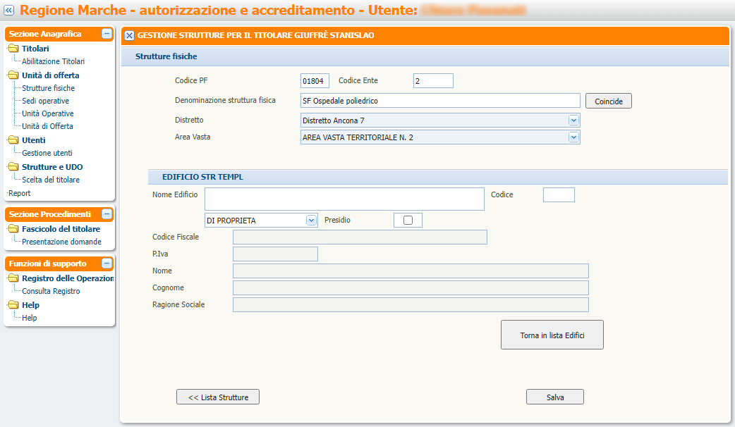 Registrazione Nuova Struttura Fisica