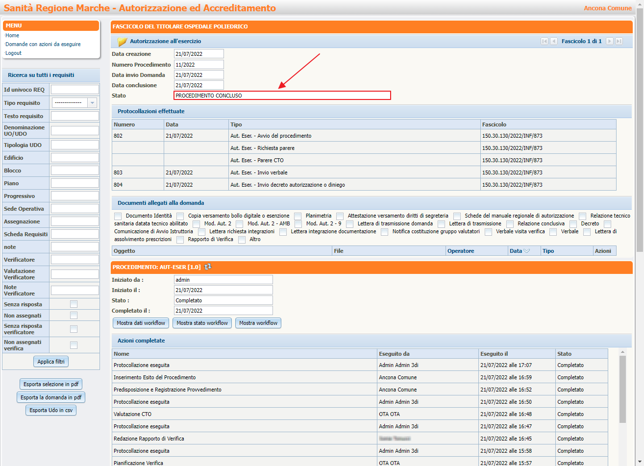 Stato Domanda Procedimento Concluso