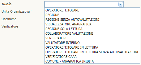 Tendina Ruoli Utente