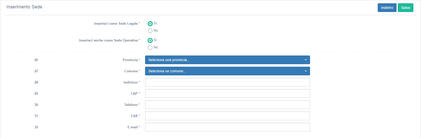 Registrazione sede