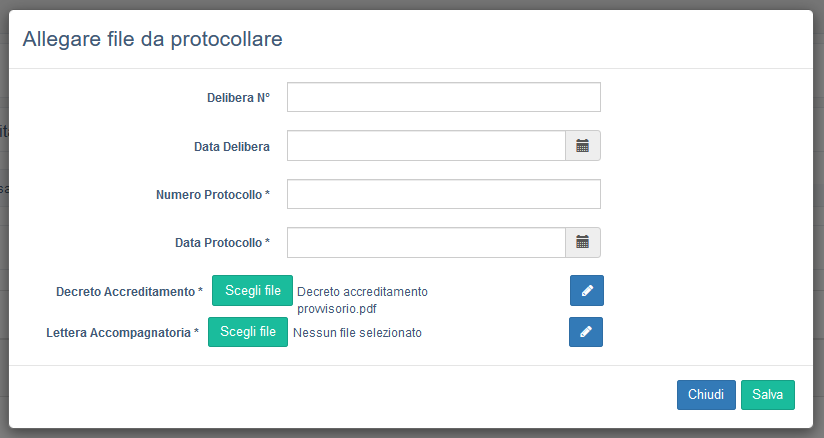 Caricamento file delibera firmato e registrazione protocollo