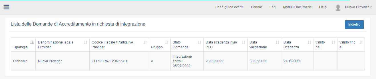 Richiesta integrazione