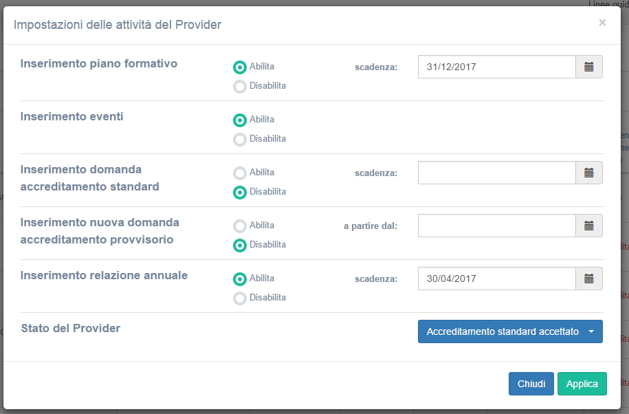Maschera di abilitazione