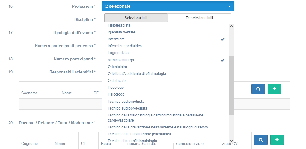 Professioni/Discipline