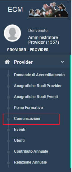 Menu Comunicazioni