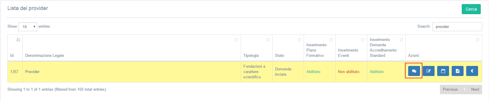 Lista Provider/Comunicazioni