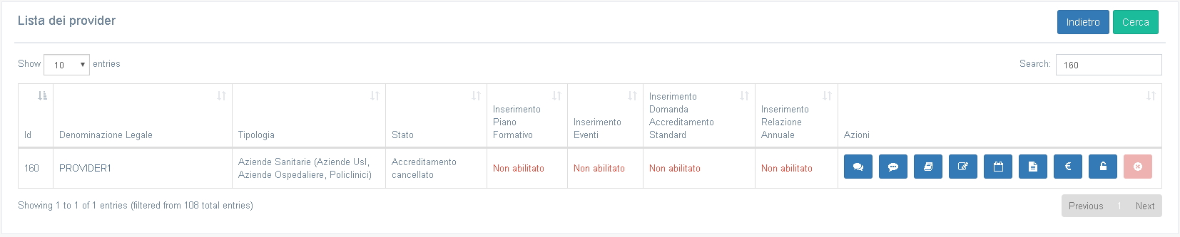 Stato provider Cancellato