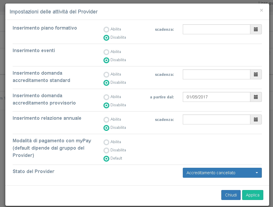 Inibizione funzioni del Provider