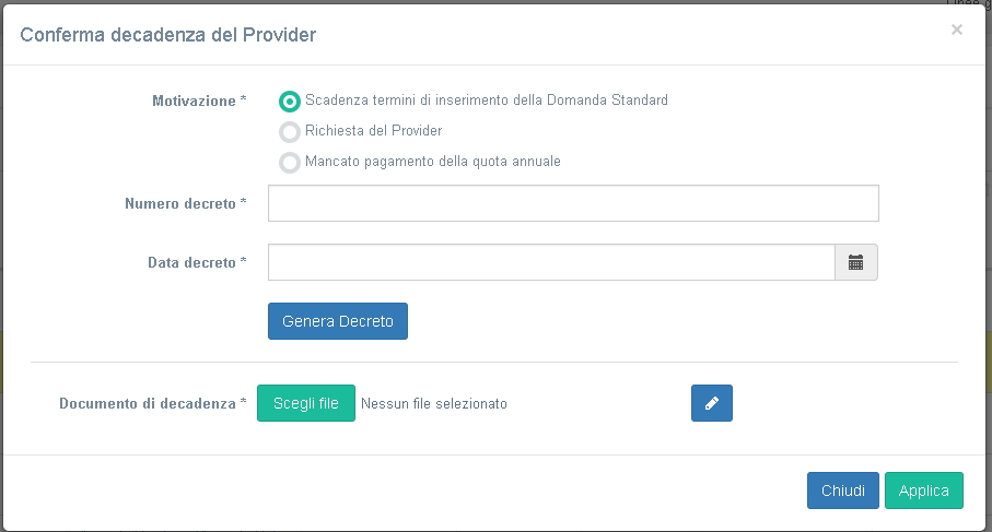 Scadenza termini di inserimento della Domanda Standard