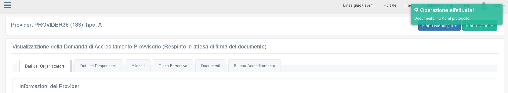 Diniego inviato al protocollo