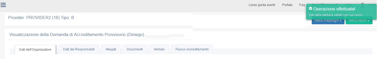 Corretto inserimento dati delibera