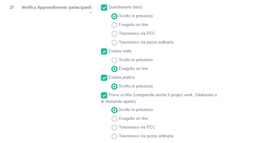 Verifica apprendimento partecipanti