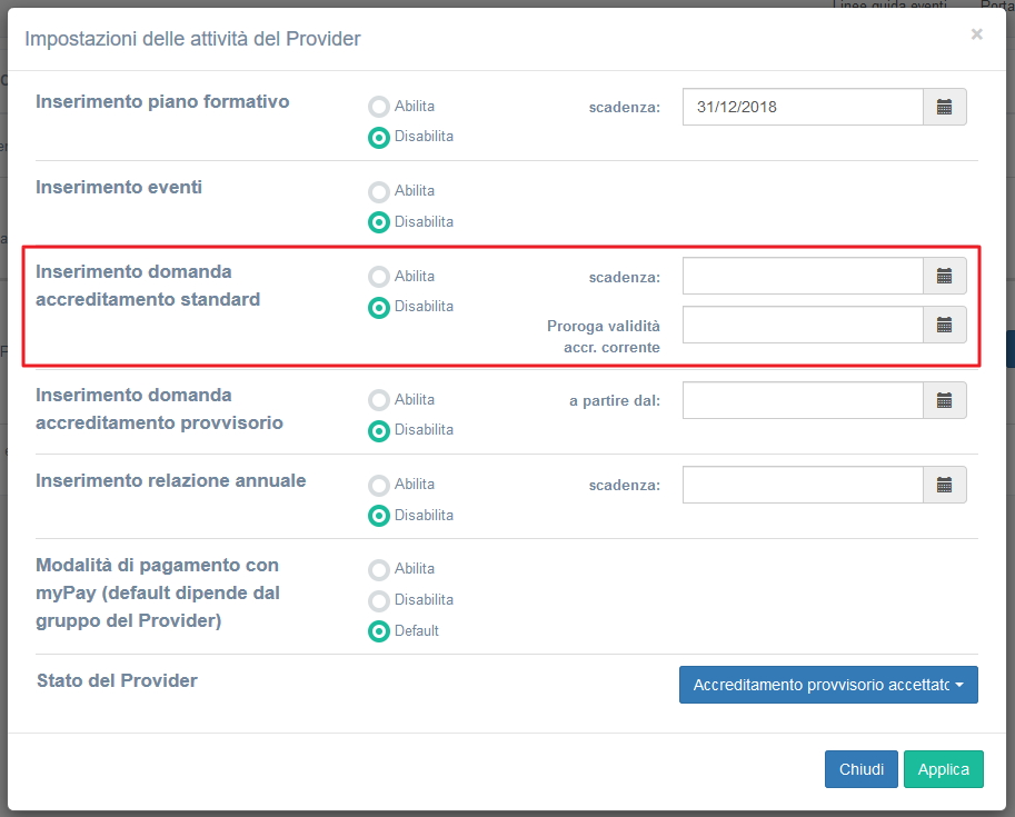 Interfaccia di abilitazione