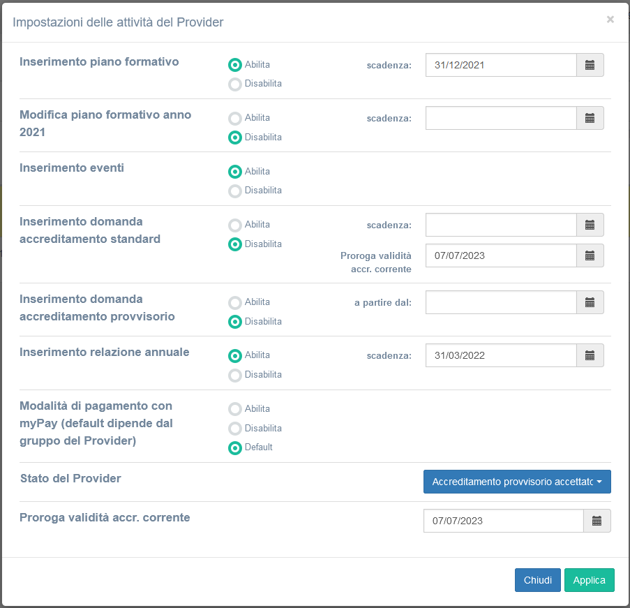 Interfaccia di abilitazione