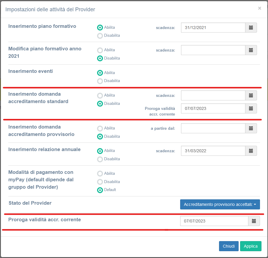 Interfaccia di abilitazione