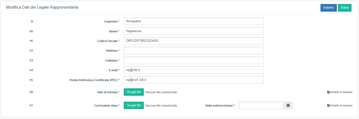 Dati del Legale Rappresentante/Delegato