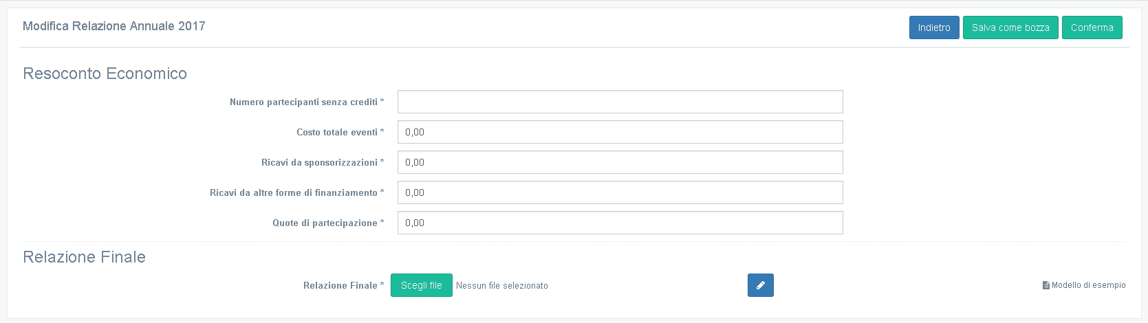 Registrazione dati Relazione Annuale