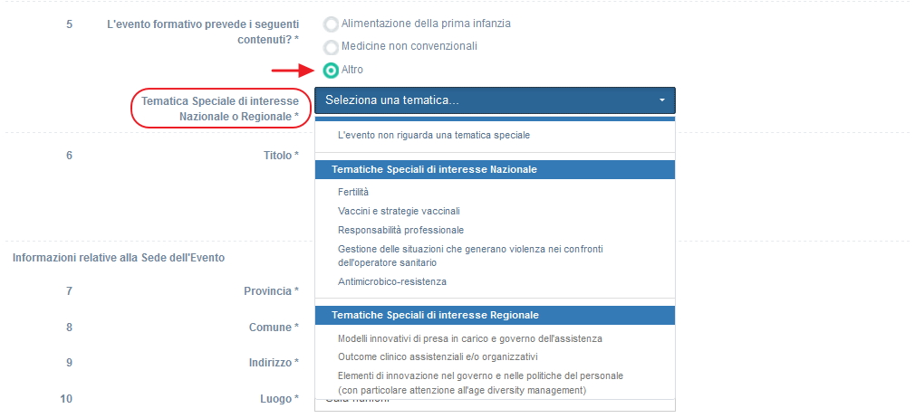 Tematica Speciale di interesse Nazionale o Regionale