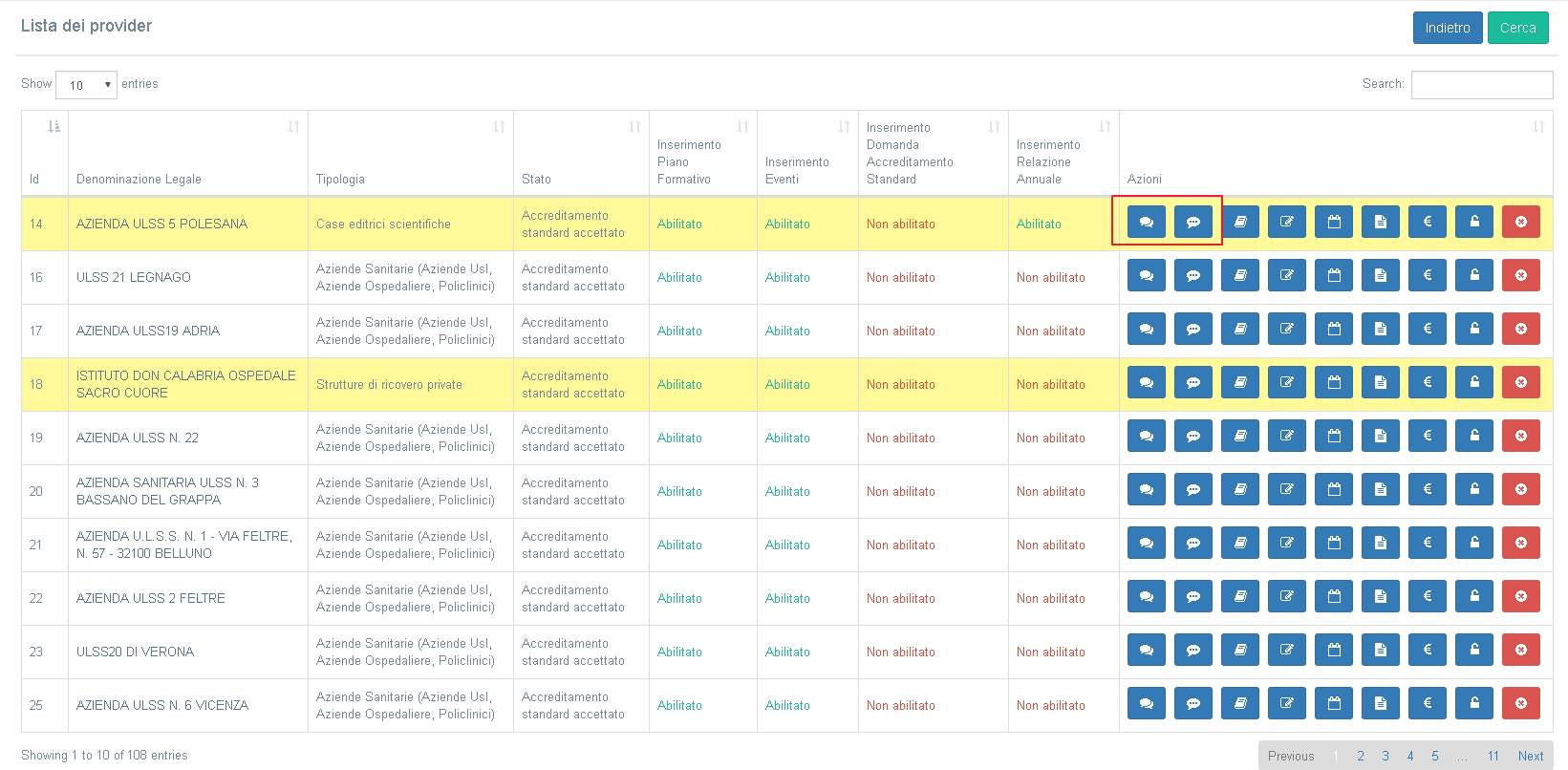 Lista Provider/Comunicazioni