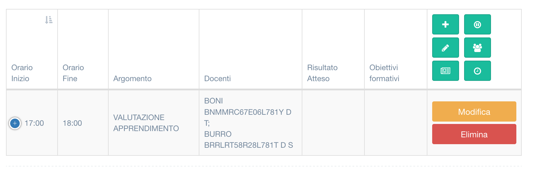 Visualizzazione docenti in Valutazione Apprendimento