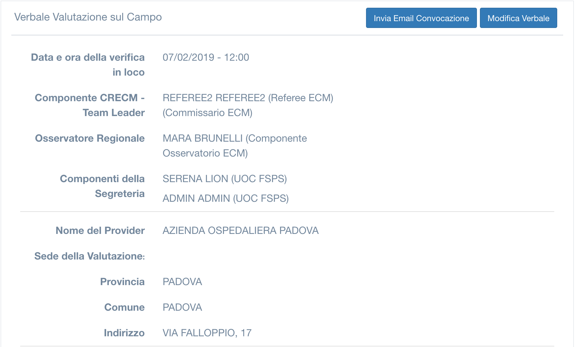 Verbale di Verifica sul Campo