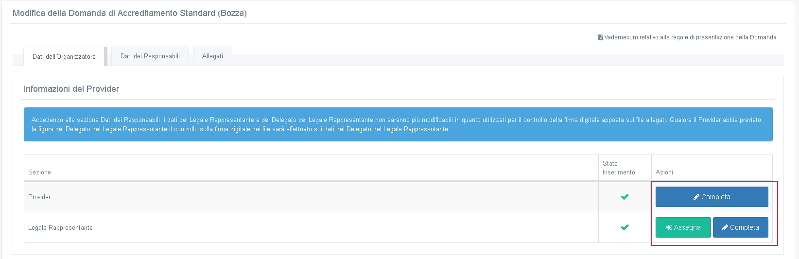 Sezione 1 - Informazioni del Provider