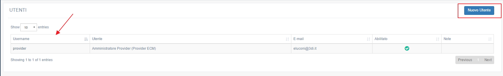 Lista utenti registrati