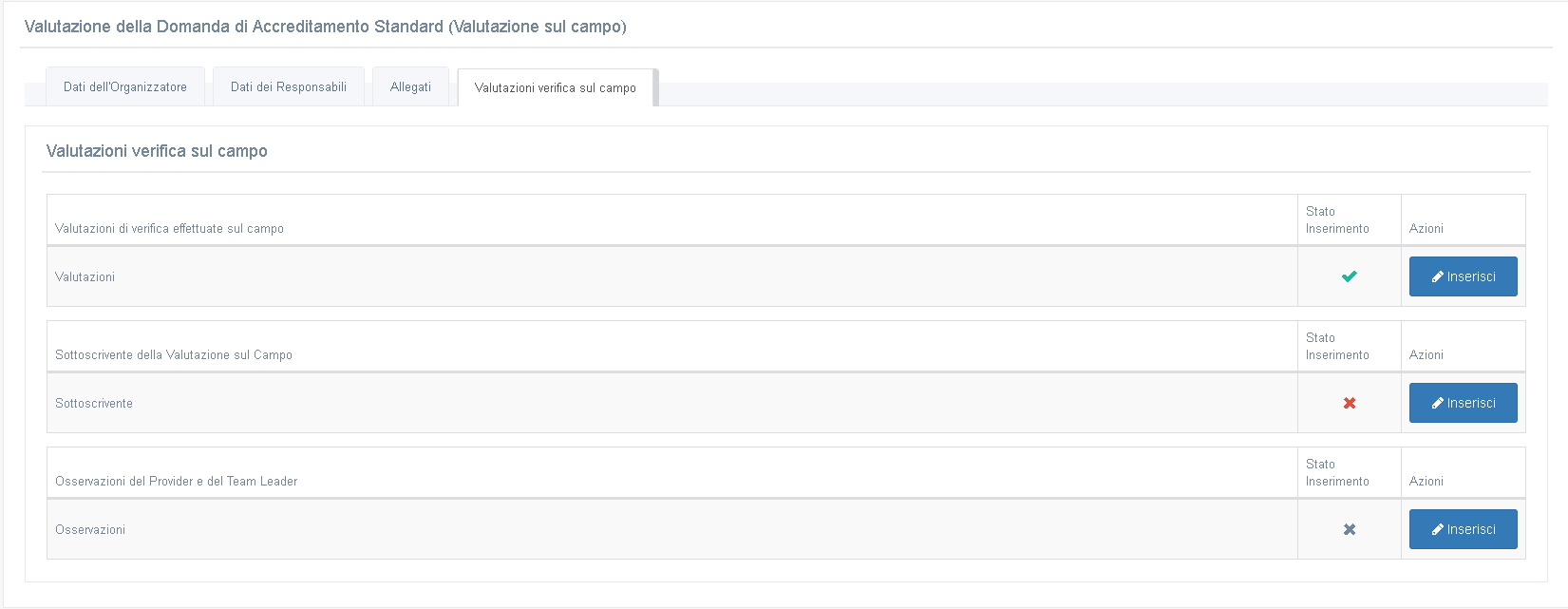 Valutazioni Verifica sul Campo - Dettaglio