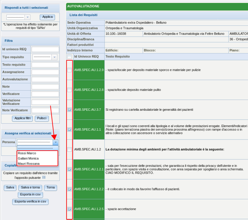 Assegnazione autovalutazione verificatore